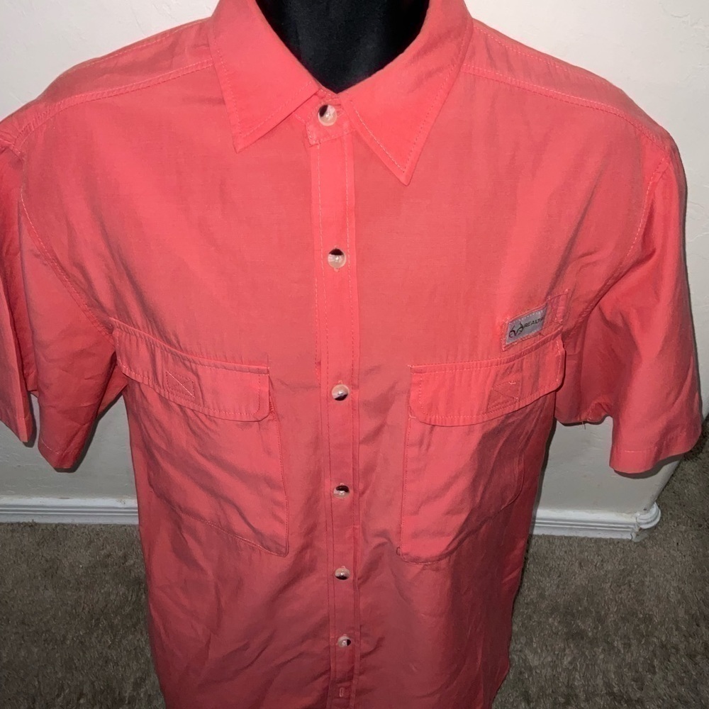 Men’s used size M medium outdoor  salmon button front shirt short sleeve Pre own - Picture 4 of 5